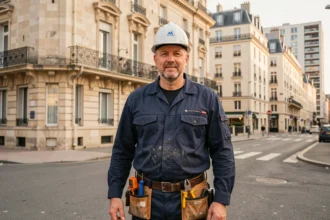 Électricien professionnel devant un immeuble résidentiel à Saint-Denis représentant les meilleurs électriciens locaux