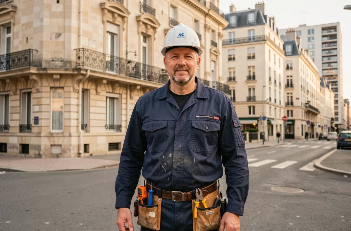 Électricien professionnel devant un immeuble résidentiel à Saint-Denis représentant les meilleurs électriciens locaux