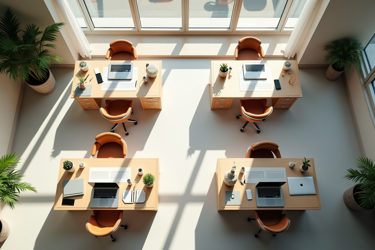 Espace de travail avec quatre bureaux reflétant divers tempéraments