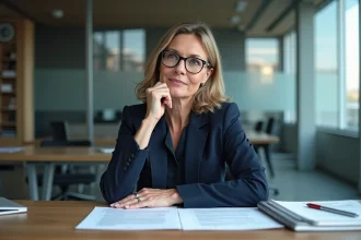 Femme d affaires en bureau avec documents coordonnateur