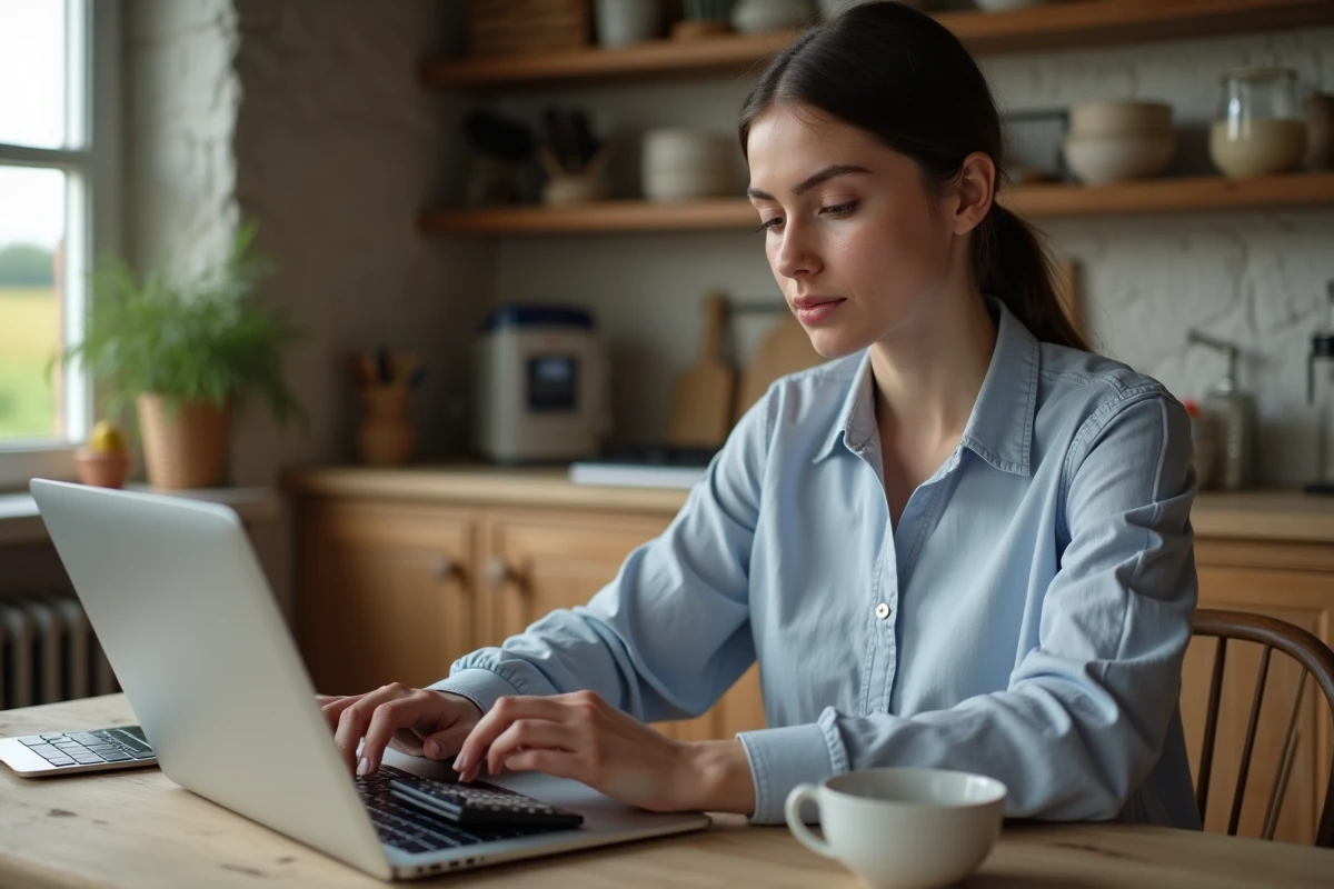 Jeune femme convertissant quintaux en tonnes à la maison