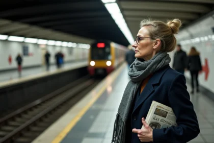 Femme dans le métro parisien en tenue élégante