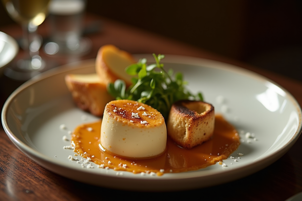 Dîner avec foie gras, brioche et salade verte