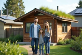 maison écologique moderne avec panneaux solaires et jardin durable
