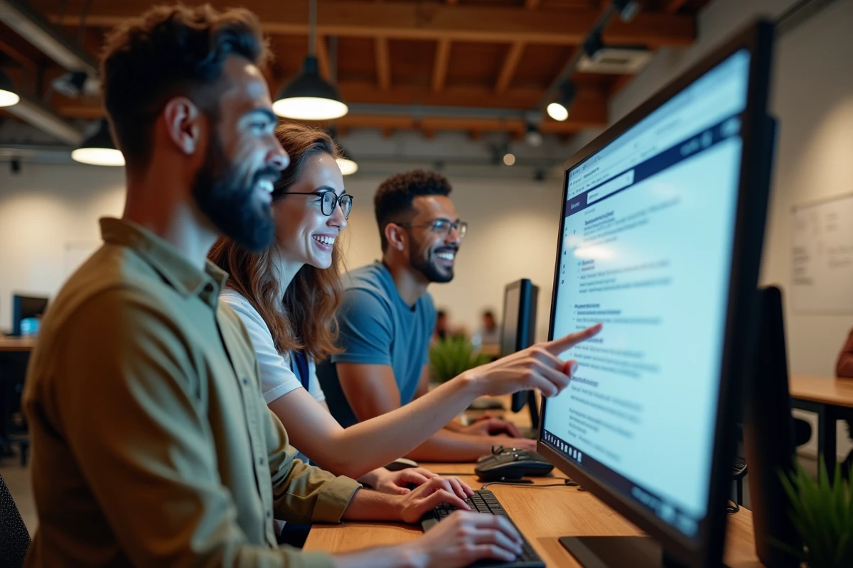 Groupe de personnes en coworking discutant des changements fréquents d'adresse d'un site web