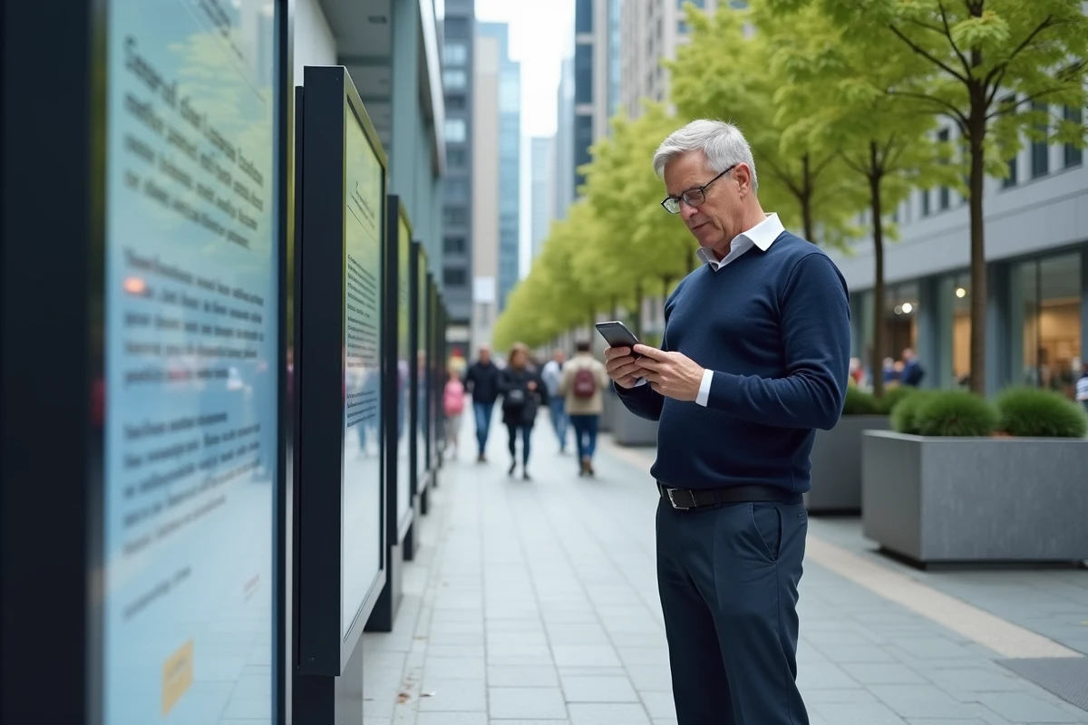 Homme prenant en photo une affiche d