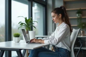 Jeune femme professionnelle regardant un tableau de tendances web