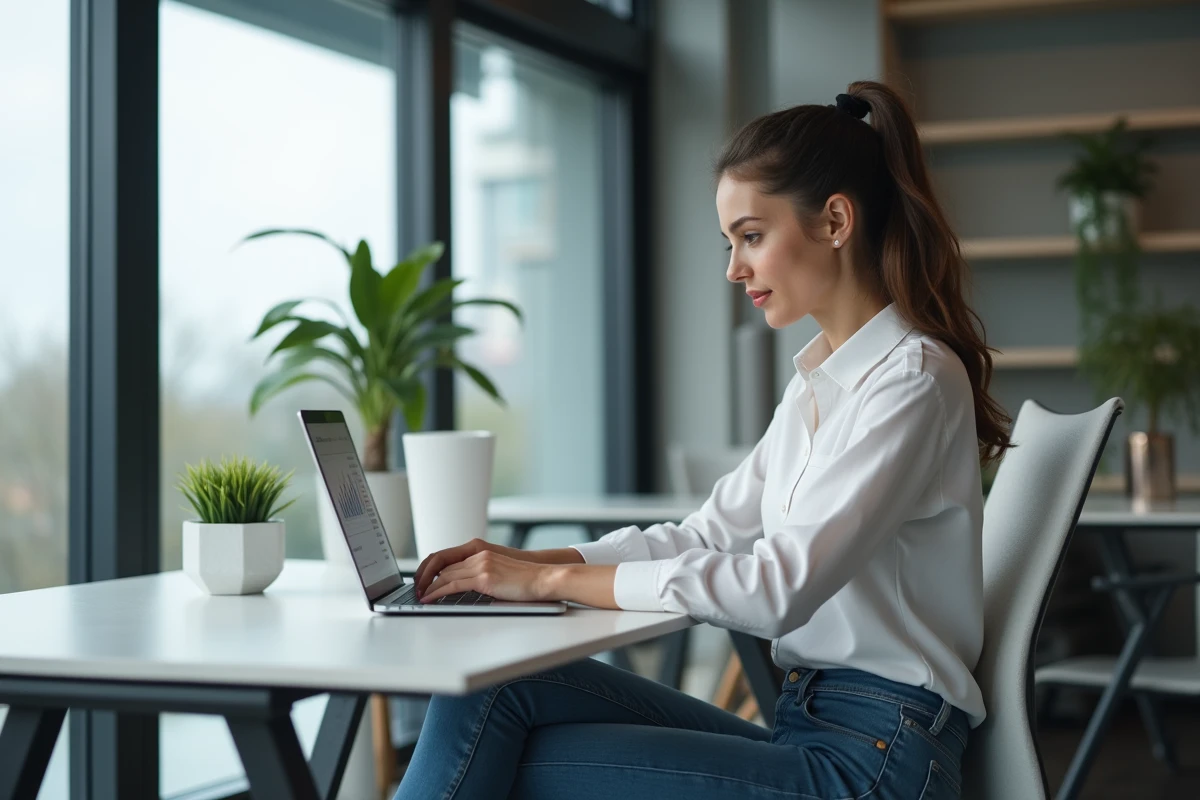 Jeune femme professionnelle regardant un tableau de tendances web