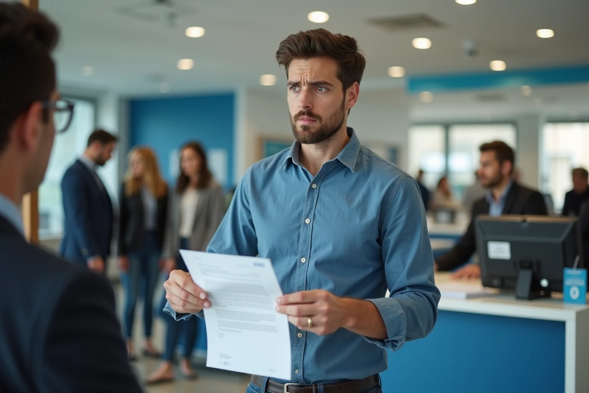 Jeune homme présentant un document à la préfecture