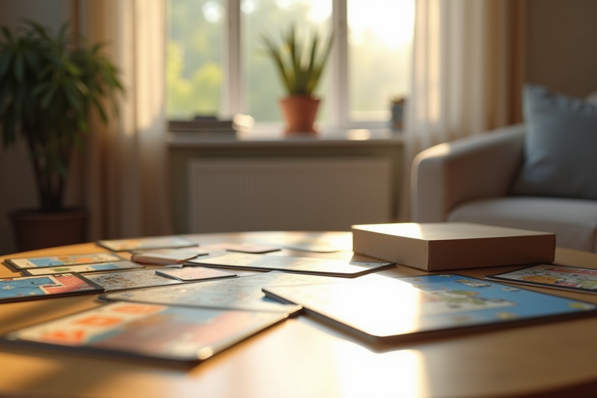 Jeux de société neufs sur une table lumineuse