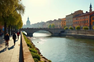 Promenade sur les quais de la Garonne à Toulouse avec vue sur le Pont Neuf et les façades en briques roses