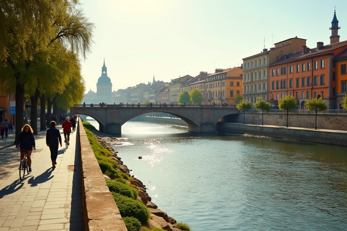 Promenade sur les quais de la Garonne à Toulouse avec vue sur le Pont Neuf et les façades en briques roses